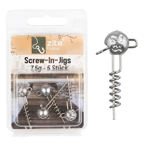 Zite Fishing Screw-In-Jigs 5-20g 5er-Pack | Screw-Jigköpfe Blei langlebig Raubfisch-Angeln | Schraubspirale Gummifisch-System | Korkenzieher Screw Jigheads Hecht, Zander, Barsch Angeln (7,5 g)