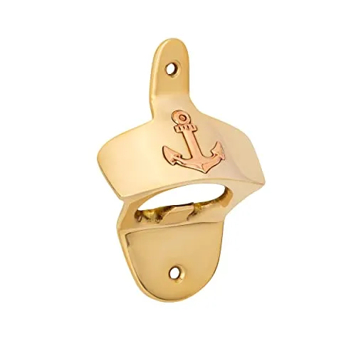 NKlaus Maritimer Flaschenöffner Wandmontage Messing massiv gold Wandflaschenöffner 11555