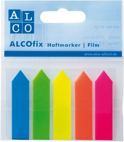 ALCO Haftnotizblock Haftmarker Pfeil 12x50mm VE=125 Blatt 5 Farben