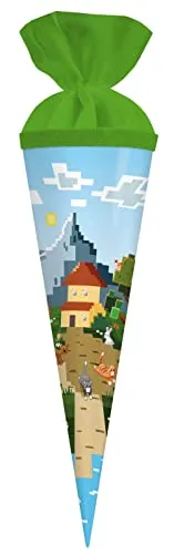 goldbuch 93 124 Geschwistertüte Mein Game, Schultüte mit buntem Motiv, Lackkarton, Geschenkverpackung mit grünem Filzverschluss (ohne Verschlussband), Zuckertüte rund, Länge 35 cm, Ø 11,5 cm, Bunt