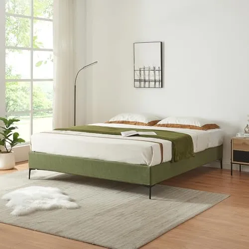 [en.casa] Doppelbett Lilla 160 x 200 cm - Elegantes Polsterbett mit Lattenrost - Betten: Stilvolles Doppelbett in Grün mit abnehmbarem Cordbezug und stabiler Konstruktion, ideal für gemütliche Nächte und ein modernes Schlafzimmerdesign.