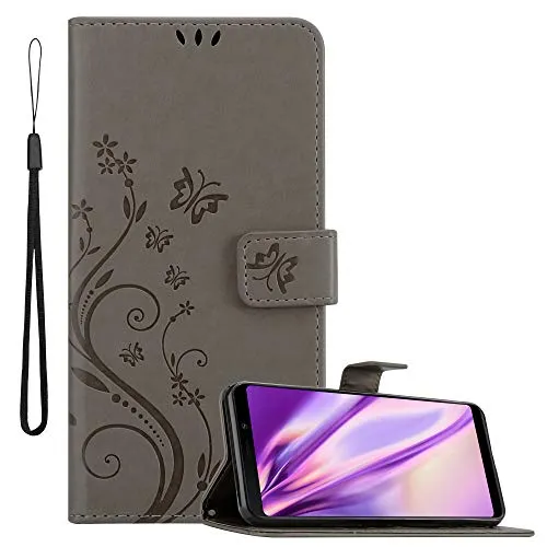 Cadorabo Hülle kompatibel mit Samsung Galaxy A9 2018 Blumen Design aus Kunst Leder Flip Klappbare Stoßfeste Magnetische [Standfunktion] [Kartenfächern] Cover Hülle für Galaxy A9 2018 Tasche in Grau