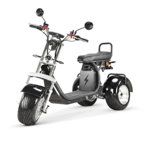 Urban Chopper Trike Dreirad-Roller 45 km/h Schwarz - Elektroroller mit Straßenzulassung und 20 Ah Batterie. Ideal für Stadtfahrten, spritzwassergeschützt und mit komfortabler Federung. Maximale Reichweite von 50 km und 200 kg Traglast.
