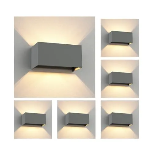 ledscom.de 6 Stück Wandleuchte CUBEL für außen, IP65, Up-/Downlight, grau matt, eckig, 2x G9 max. 10W