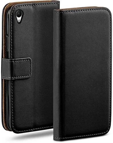 moex Handyhülle für Sony Xperia Z3 Hülle Klappbar Book Case Schwarz 5,2 Zoll, Klapphülle Kartenfach Flip Cover Handytasche Leder Optik Schutzhülle