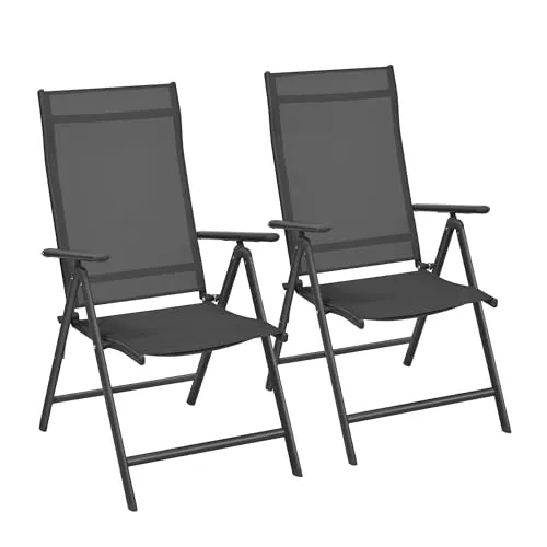 SONGMICS Klappstuhl GCB02BK – 8-fach verstellbare Rückenlehne - Essstühle mit ergonomischer Kopfstütze, belastbar bis 150 kg, ideal für Garten, Balkon oder Camping – leicht und platzsparend faltbar.