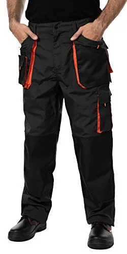 Mazalat Arbeitshosen männer mit Kniepolstertaschen, Größen S-XXXL, Arbeithose Herren, Arbeitshose, Arbeits Hose, Cargo Hosen, Schwarz/Orange XXL