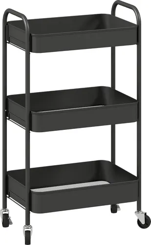 Küchenwagen mit 3 Ablagen und 4 Rollen, Schwarz, 45 x 31 x 79 cm