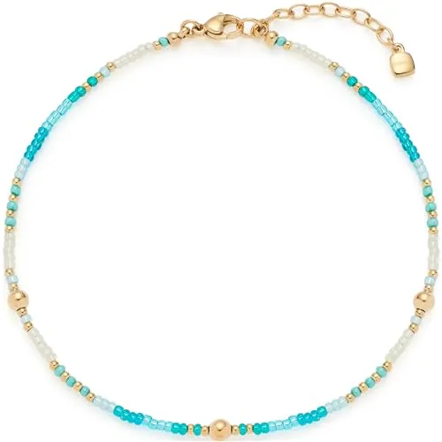 JEWELS BY LEONARDO Fußkette Ciao Janni - Elegantes Fußkettchen aus goldfarbenem Edelstahl mit zarten Aqua-Türkis-Glasperlen, allergikerfreundlich und robust - das perfekte modische Accessoire für Trendsetterinnen!