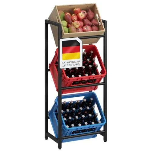 STEELSØN Getränkekistenregal Mystra für 3 Kisten - Standregal aus robustem verzinktem Stahl, ideal für Küche oder Keller. Platzsparend mit bis zu 100 kg Belastbarkeit pro Ablage und höhenverstellbaren Füßen für Stabilität.