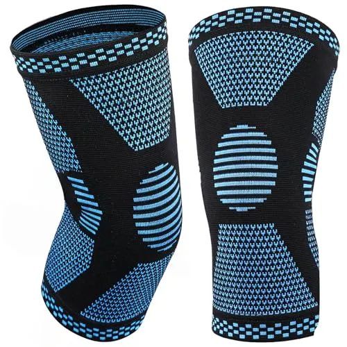 MILAIUN Kniebandage 2 Stück, Elastische Kniestütze für Damen Männer, Kompression und Ligament Bandage Knie für Sport, Arthrose, Meniskusriss, Krafttraining (Blau-L).