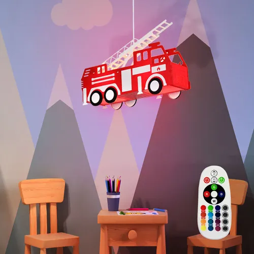 RGB LED Feuerwehr Auto Deckenlampe für Kinder in rot von Globo