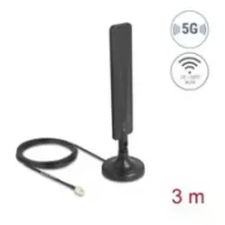 Delock 5G LTE Antenne SMA Stecker 3 dBi omnidirektional mit Anschlusskabel RG-174 3 m