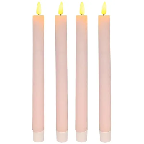 matches21 HOME & HOBBY LED Stabkerzen Rosa im 4er Set, in Ø 2,2 x 22 cm gerade - Echtwachskerze mit Timerfunktion