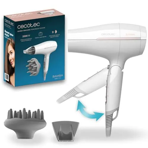 Cecotec Faltbarer Reiseföhn IoniCare Power&Go Heaven. 2000W, 2 Temperaturen, 2 Geschwindigkeiten, Kaltluftfunktion, inklusive Konzentratordüse und Diffusor