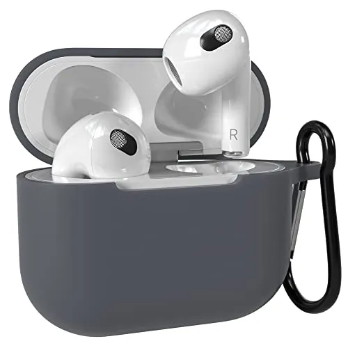EAZY CASE - Schutzhülle für AirPods 3 Hülle Anthrazit Silikon Case Stoßfest mit Karabiner geeignet als Schlüsselanhänger Antikratz Etui rutschfeste Silikonhülle für Airpod 3. Generation in Grau