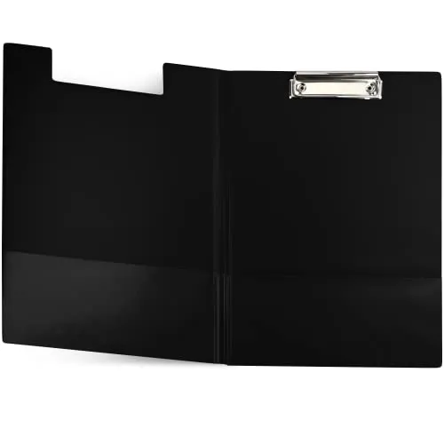 Netuno 1 Stück Klemmbrettmappe A4 Schwarz mit Deckel und Metallclip Schreibplatte aus Hartkunststoff Dokumentenhalter Schreibunterlage Clipboard Mappe mit Bügelklemme