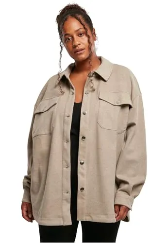 Urban Classics Damen Overshirt TB3779, lighttaupe, M - Damen Bluse aus schwerem, weichem Stoff mit Oversize-Passform und praktischen Taschen, ideal für lässige Streetwear-Looks.