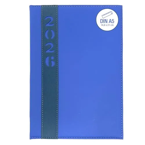 Buchkalender 2026 A5 1 Tag 1 Seite – Tagesplaner DIN A5 Kalender mit Hardcover Softtouch – Kalenderbuch 2026 in 4 Farben – Terminplaner & Jahreskalender (Blau)