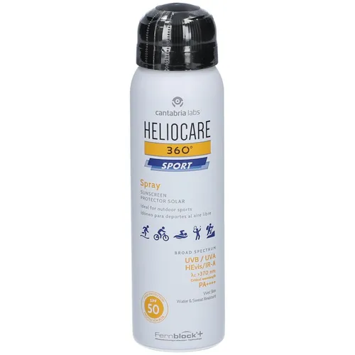 Heliocare Sonnenschutzcreme 360ao Sport-Sonnenschutz-Spray SPF50 - 100ml - Sonnenpflege mit hohem Schutzfaktor SPF50, ideal für Sportler und aktive Menschen, wasserfest und schweißresistent.