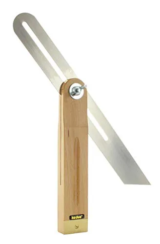 hedue® Schmiege A233 - Winkelschmiege aus Buche mit Langloch & Messingbeschlag, Winkel verstellbar, 30 cm