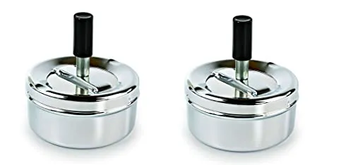 Set 2 Stück Drehaschenbecher Drück Aschenbecher Windascher Windaschenbecher Ascher Metall chrom-farbend 9cm Durchmesser