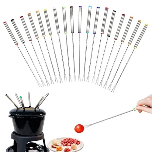 Mengger Fonduegabeln Edelstahl 18 stücke 24 cm Spieße Fondue Gabel mit Edelstahlgriff für Käse Schokoladen Braten Marshmallows Fleisch Obst Schokolade Springbrunnen Käsegabeln Fonduegabel