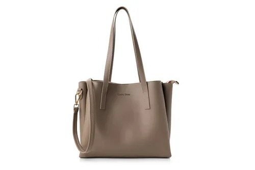 Lucky Bees Schultertasche Taupe - Stilvoll und Praktisch - Kunstleder Schultertasche (B)32 x (H)27 x (T)13 cm mit verstellbarem Umhängeriemen und Magnetverschluss. Ideal für den täglichen Gebrauch mit einem praktischen geteilten Hauptfach.