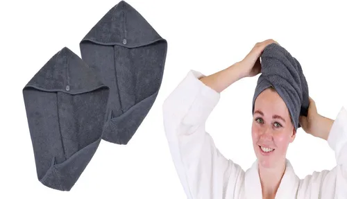 Betz Turban-Tuch 2er Pack mit Knopf BERLIN Kopfhandtuch Haarturban