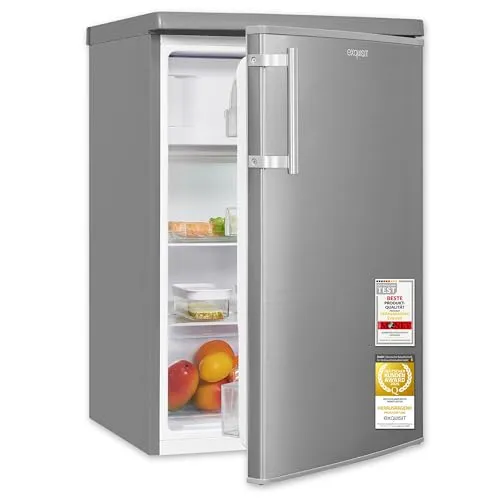 Exquisit Kühlschrank KS516-4-HE-040E inoxlook | 109 l Nutzinhalt | 4-Sterne-Gefrierfach - Kompakter Kühlschrank mit 109 l Nutzinhalt (95 l Kühlteil + 14 l Gefrierfach). LED-Innenbeleuchtung und elektronischer Temperaturregelung für optimale Übersicht und Energieeffizienz. Ideal für kleinere Küchen und Single-Haushalte.
