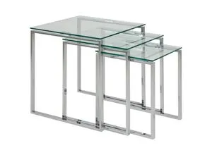 AC Design Furniture Jannis 3er-Set Satztisch - Elegantes 3-teiliges Beistelltisch-Set für Ihr Wohnzimmer, mit hochwertiger Glasplatte und verchromtem Metallgestell. Ideal für flexibles Platzmanagement und modernes Design.