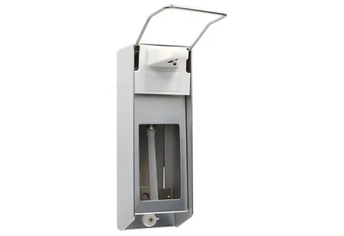 Papstar Body Products Aluminium Wandspender 1000 ml - Hygienischer und platzsparender Wandspender für Flüssigseife und Desinfektionsmittel, geeignet für alle Euronorm 1000 ml-Gebinde mit praktischem Langarmhebel.