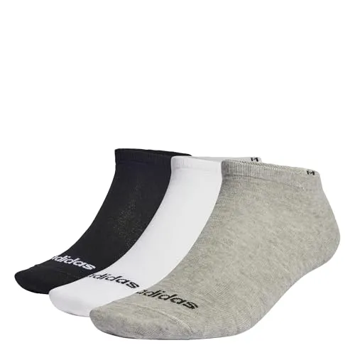 adidas Unisex Kids Thin Linear Low-Cut Socks 3 Pairs, Medium Grey Heather/White/Black, 5-6 Years