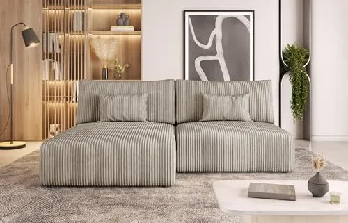 Moderno Ecksofa mit Schlaffunktion MODULO - Sofa mit 3 Sitzen und Robusten Überzug - Schlafcouch L-Form - Modern Couch - 210x152x80 cm - Beige