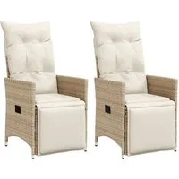 vidaXL Verstellbarer Gartensessel mit Kissen 2 STK. - Beige Poly Rattan - Lounge- & Cocktailsessel für den Außenbereich, mit verstellbarer Rückenlehne und Fußstütze für individuellen Komfort und abnehmbaren, waschbaren Kissenbezügen.