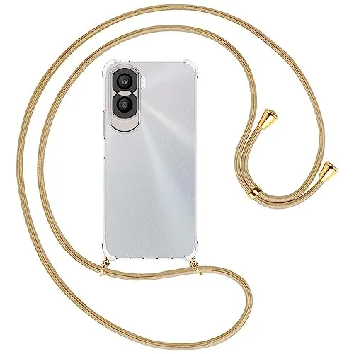 mtb more energy® Handykette kompatibel mit Honor 90 Lite 5G - Caramel/Goldfarbene Ösen - Smartphone Hülle zum Umhängen - Anti Shock Full TPU Case