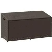 vidaXL Garten-Auflagenbox Braun 110x50x58 cm - Aufbewahrungsbox aus pflegeleichtem Poly Rattan, ideal für die ordentliche Lagerung von Kissen und Gartenbedarf. Mit stabiler Konstruktion und sicherem Öffnungsmechanismus.