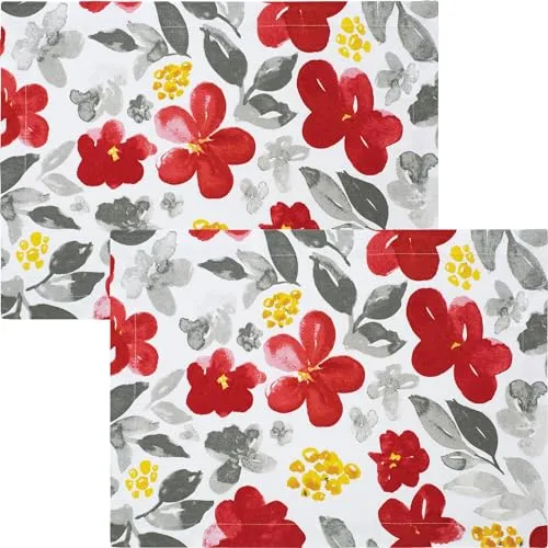 REDBEST Tischset 2er-Pack Baumwolle rot-grau Größe 35x50 cm