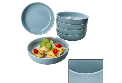 Ritzenhoff & Breker Suppenteller Jasper 6x Graublau 610ml - Suppenteller aus robustem Steingut mit einzigartiger Matt- und Glanzglasur, ideal für Suppen, Eintöpfe und Snacks. Spülmaschinen- und mikrowellengeeignet, perfekt für jeden Anlass!
