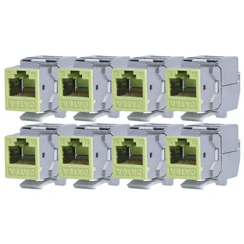 KOSCOM CONNECT 8x Keystone Modul CAT6A in grün | STP RJ45 Einbaubuchse für Netzwerk-Leerdose & Patchpanel | vollgeschirmt I bis zu 10 Gbit/s & 500 MHz | werkzeugfreie Snap-In Montage | AWG 22-25