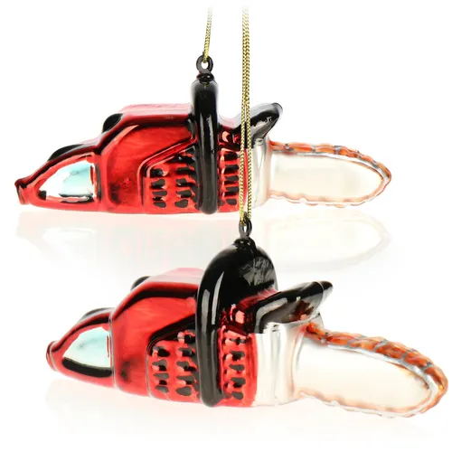 2x Premium Christbaumschmuck - Deko-Kettensäge aus echtem Glas -
