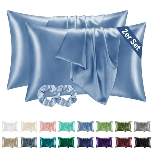 BEDELITE Satin Kissenbezug 50x80 Blau in blau von BEDELITE