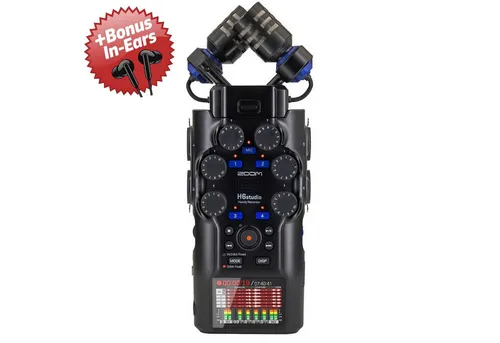 Zoom Audio Zoom Audio-Recorder H6 Studio + Bonus In-Ear Kopfhörer Digitales Aufnahmegerät (Professionelle Studiotechnik mit robuster Portabilität)