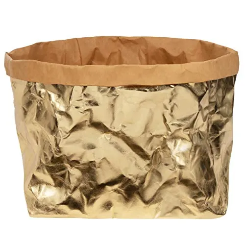 ONVAYA® Aufbewahrungskorb Gold/grau | Krempelbox | Dekobox | Geschenkbox | Lederoptik | vegan | waschbar | Brotkorb | Badaufbewahrung (Gold | XXL)