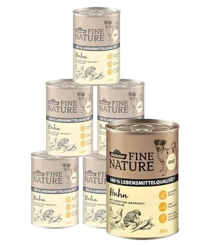 Dehner Fine Nature Hundefutter, Nassfutter in Lebensmittelqualität, für ausgewachsene Hunde, Huhn, 6 x 400 g Dose (2.4 kg)