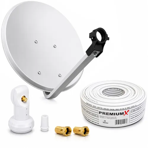 Premium X Camping Sat Anlage 45cm - Hochwertige Satelliten-Schüssel mit Single LNB - SAT-Antenne mit 45 cm Spiegel, pulverbeschichtet und korrosionsgeschützt. Ideal für digitalen Sat-Empfang von Astra, Hotbird und mehr. Robust und wetterfest für zuverlässige Nutzung im Freien.