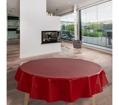 laro Tischdecke Wachstuch-Tischdecken Rot Leinenoptik Rund 140cm