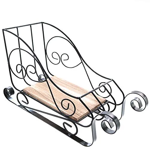 Annastore Dekofigur Vintage Metall-Schlitten - Dekofigur aus Metall und Holz im Retro-Stil, ideal für stimmungsvolle Weihnachtsdekorationen auf Kaminsims und Fenstersimsen.