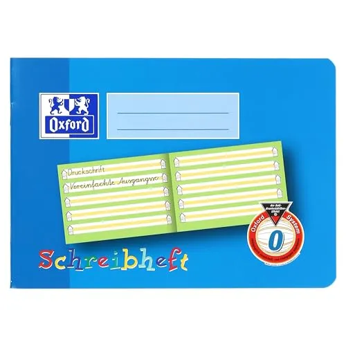 Oxford 100050105 Schreibheft A5, 10 Stück - Schulhefte für die 1. Klasse mit spezieller Lineatur 0, extra dickem Papier und wasserabweisendem Umschlag. Ideal für saubere Aufzeichnungen und langlebig.