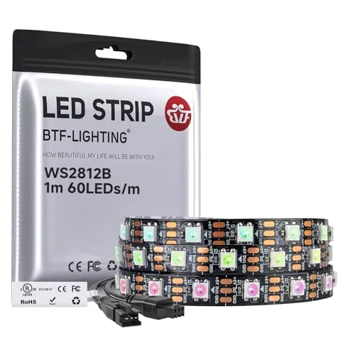 BTF-LIGHTING WS2812 1M 60 LEDs/Pixels/m WS2812B Schwarz PCB 5V IP30 LED